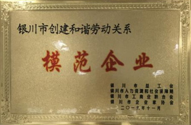 公司荣获“银川市创建和谐劳动关系模范企业”称号